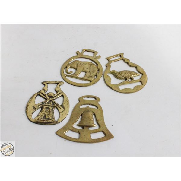 4 VINTAGE BRASS BRIDLE MEDALLIONS VARIOUS TYPE