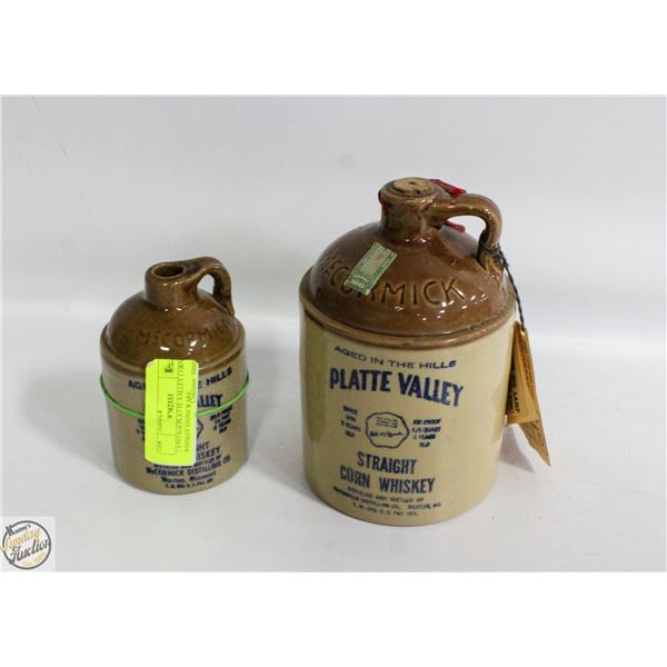 2 VINTAGE PLATTE VALLEY CORN WHISKEY STONEWARE