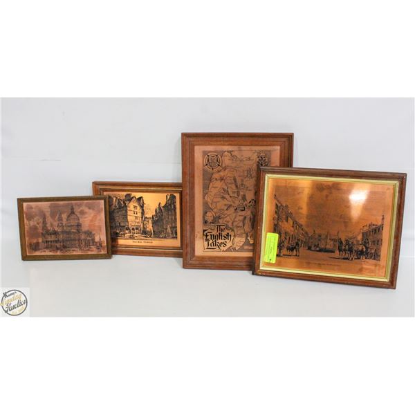 LOT OF 4 COPPER PLATE PRINTS VARIOUS BUILDINGS OF