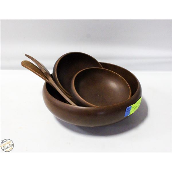 MID CENTURY WOODEN 5 PIECE SALAD SET