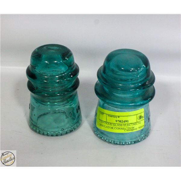 2 ANTIQUE GLASS ELECTRICAL INSULATOR CONNECTION