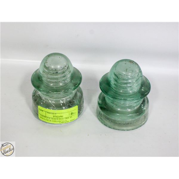 2 ANTIQUE GLASS ELECTRICAL INSULATOR CONNECTION