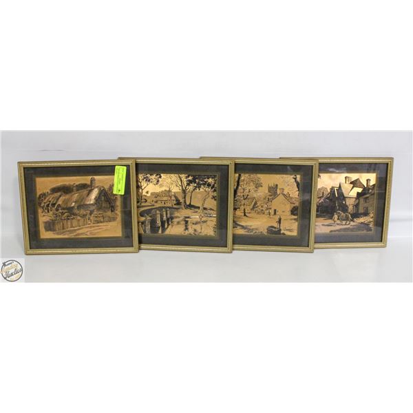 LOT OF 4 BRASS ETCHED PRINTED IN FRAMES