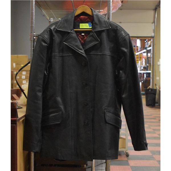 MENS MEDIUM BLACK LEATHER JACKET, 100% LEATHER