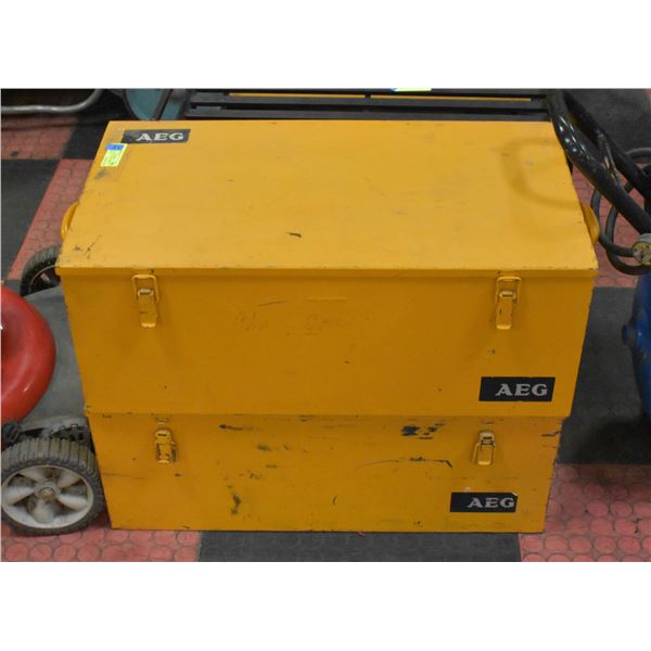 2 VINTAGE AEG LARGE METAL TOOL BOXES