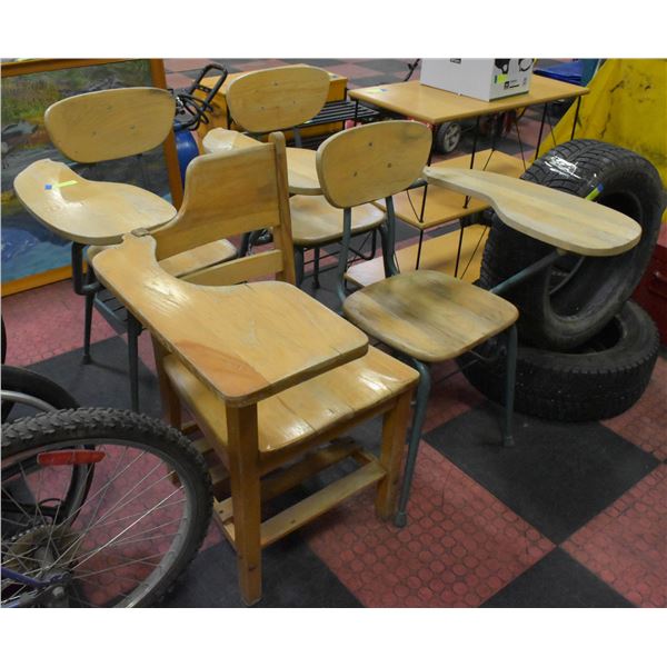 4 VINTAGE DESK CHAIRS RIGHT AND LEFT HANDED