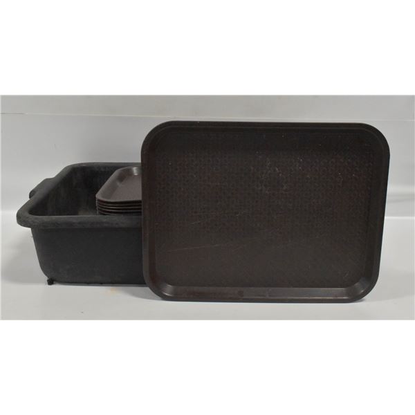 BLACK TOTE WITH 24 CAFETERIA TRAYS 14" X 10"