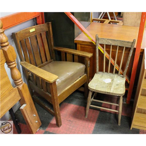 2 ANTIQUE WOOD CHAIRS VARIOUS STYLES