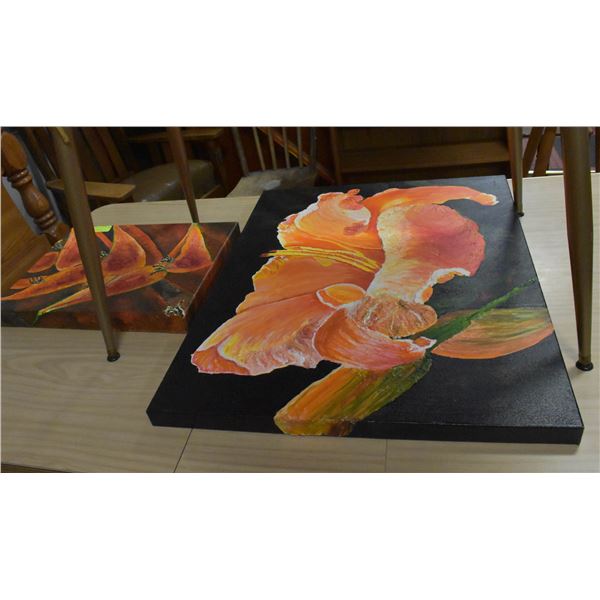 2 RAISED FLORAL PAINTINGS