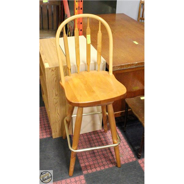 TALL WOOD BAR STOOL CHAIR WITH BACK