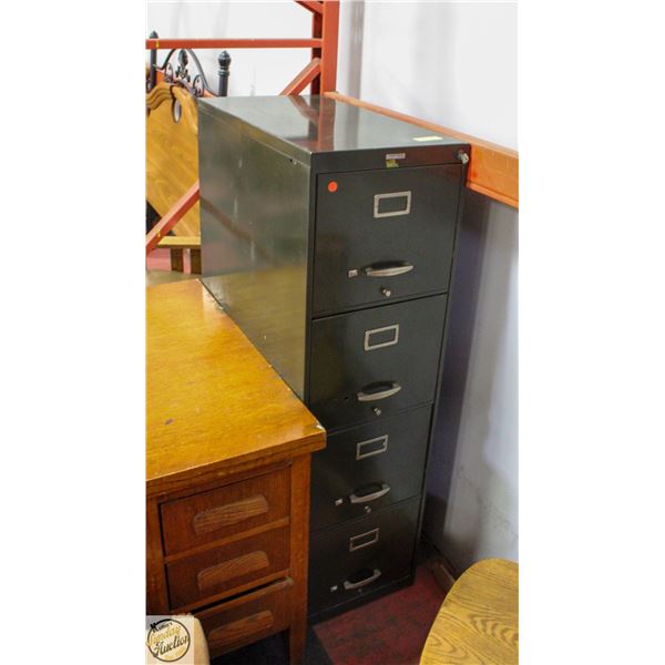 VINTAGE GREEN FILE CABINET 4 DRAWERS WITH KEY