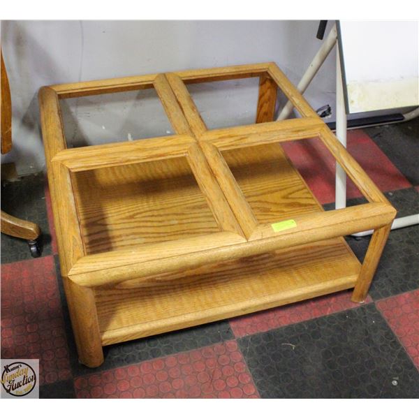 WOOD COFFEE TABLE WITH 4 GLASS TOP 35"X 15"