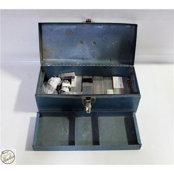 LOT OF VARIOUS DRILL BITS IN CASES AND TOOLBOX