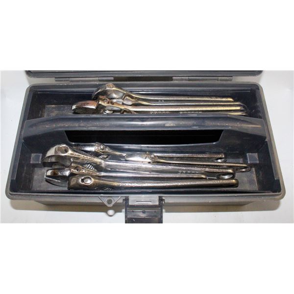 TOOLBOX OF VARIOUS ADJUSTABLE WRENCHES