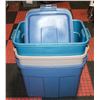 Image 1 : 3 RUBBERMAID 78L TUBS WITH LIDS ASSORTED COLOURS