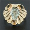 Image 8 : Retro 14k Rosy Yellow Gold Unique Shape Aquamarine in Scalloped Shell Split Ring