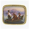 Image 1 : Antique 14k Gold Detailed Hand Painted Boat Scene w/ Engraved Frame Pin Brooch