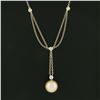 Image 3 : 18k Gold 0.12 ctw Bezel Diamond Golden Pearl Dangle Dual Cable Link Chain Neckla