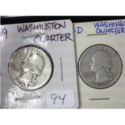 1949 And 1949-D Silver Washington Quarters