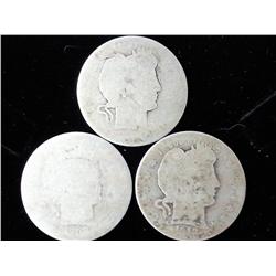 3 Assorted Barber Quarters