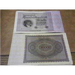20-1923 German 100,000 Mark Inflation Notes