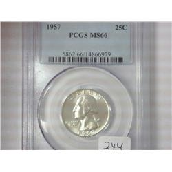 1957 Washington Quarter PCGS MS66