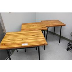 3 wooden top utility tables