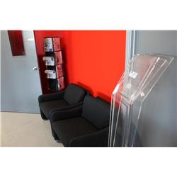2 reception chairs with literature displays