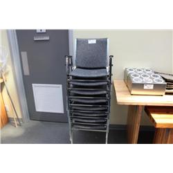 8 grey stacking chairs with arms
