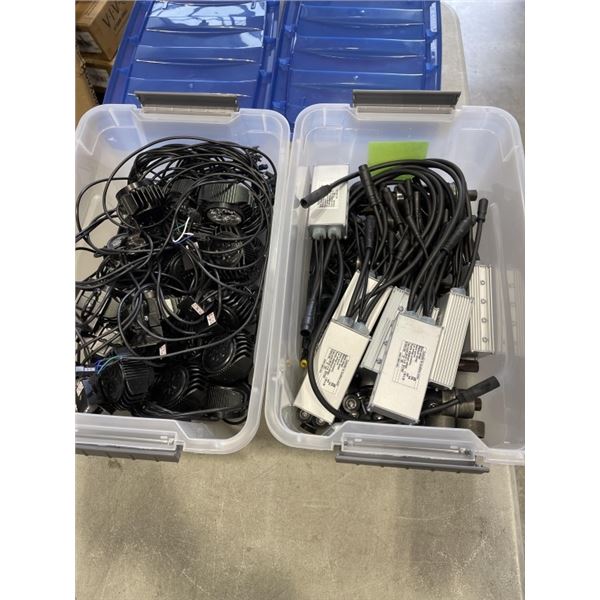 2 TUBS OF ASSORTED EBIKE PARTS, LED LIGHTS, CONTROLLERS AND SENSORS