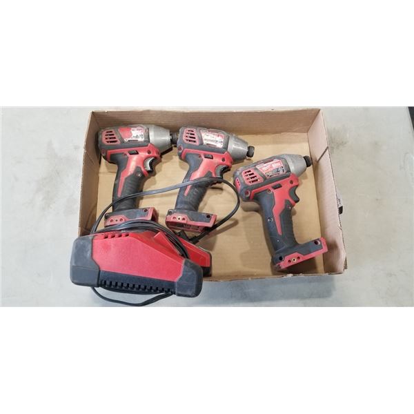 3 MILWAUKEE M18 IMPACT GUNS AND CHARGER