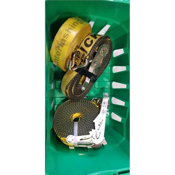2 ERICKSON LOAD STRAPS ONE IS NEW, AND EXTRA STRAP, 2 INCH X 27FT