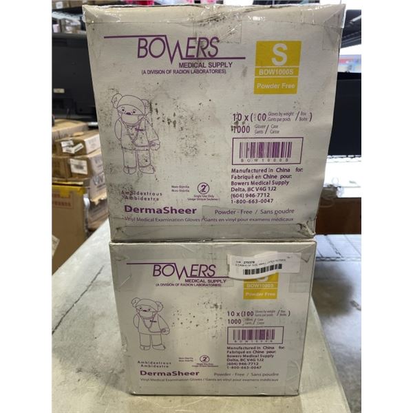 2 CASES OF SIZE SMALL LATEX GLOVES, 1000 GLOVES PER CASE