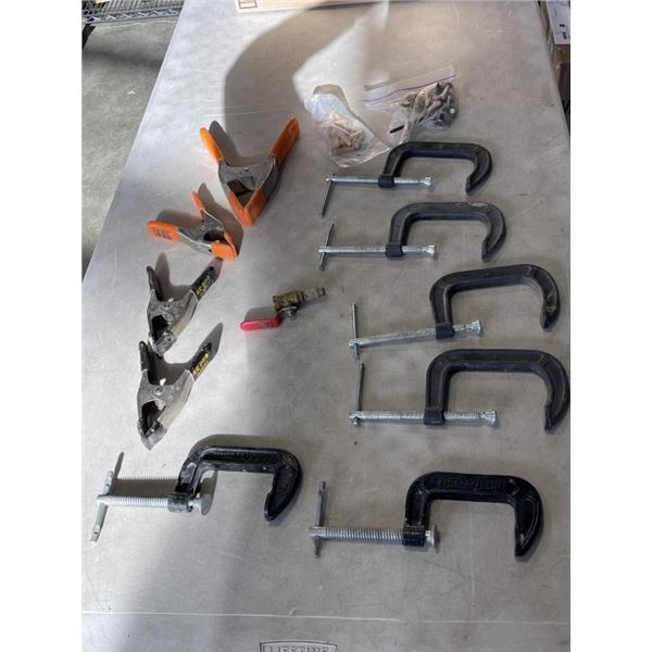 LOT OF C CLAMPS AND SPRING CLAMPS