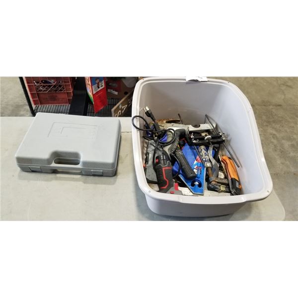 2 BOXES OF TOOLS, EXTENSION CORDS, DRILLS, HAND TOOLS, ETC