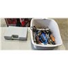 Image 1 : 2 BOXES OF TOOLS, EXTENSION CORDS, DRILLS, HAND TOOLS, ETC