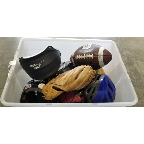 ASSORTED SPORTS GOODS, BASEBALL, HOCKEY FOOTBALL ETC