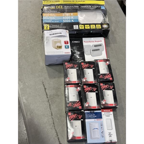LOT OF POT LIGHTS, MOTION DETECTORS, KEYPADS, ETC