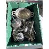 Image 1 : TOTE OF ASSORTED SILVER PLATE SERVING ITEMS