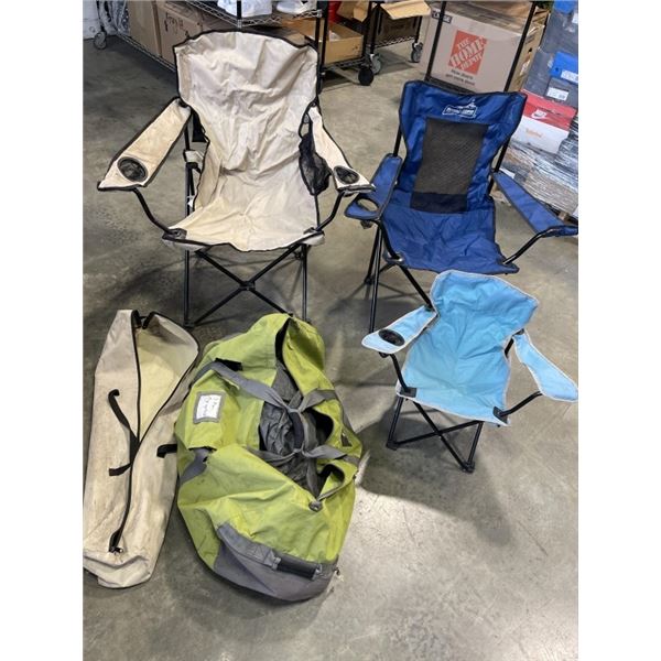 3 MAN POP UP TENT AND 3 CHAIRS