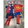 Image 2 : 6 NEW 'LAMINE YAMAL'  #19 BARCELONA  SOCCER UNIFORMS, INCLUDES JERSEY, SHORTS AND SOCKS,  2 SIZE 20,