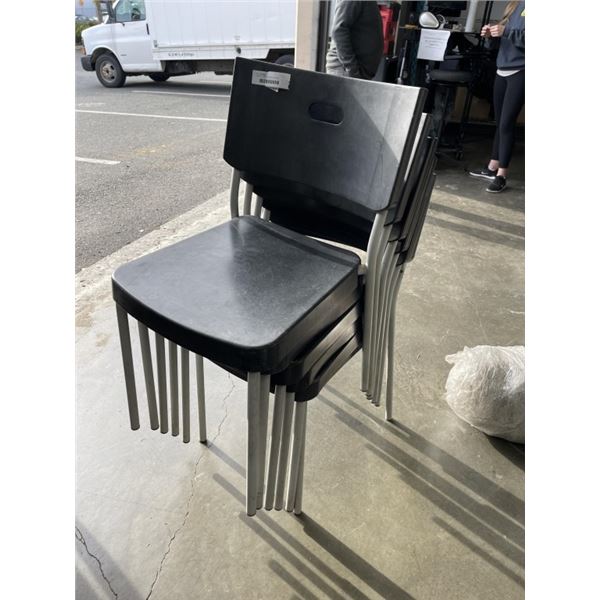 6 BLACK PLASTIC STACKING CHAIRS