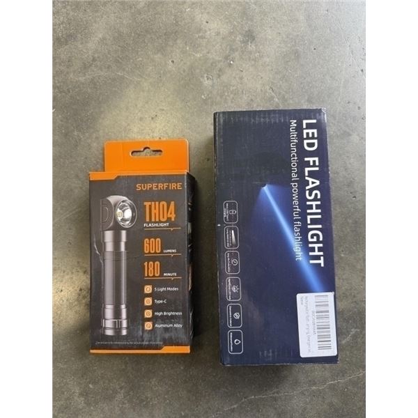 2 NEW FLASHLIGHTS - LED MULTIFUNCTIONAL LIGHT AND SUPERFIRE TH04, RETAIL $40 EACH