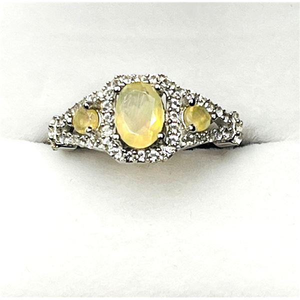 STERLING SILVER OPAL (2.53CT) WITH CZ (0.25CT) RING, SIZE 7, W/A $270.00. OPAL IS THE BIRTHSTONE FOR