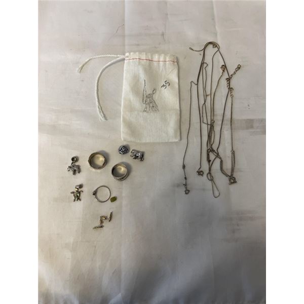CLOTH BAG OF SILVER JEWELRY SOME MARKED