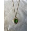 Image 1 : VINTAGE GOLD PLATED W/ LARGE GREEN FACETED CRYSTAL GLASS STONE PENDANT W/ CHAIN NECKLACE