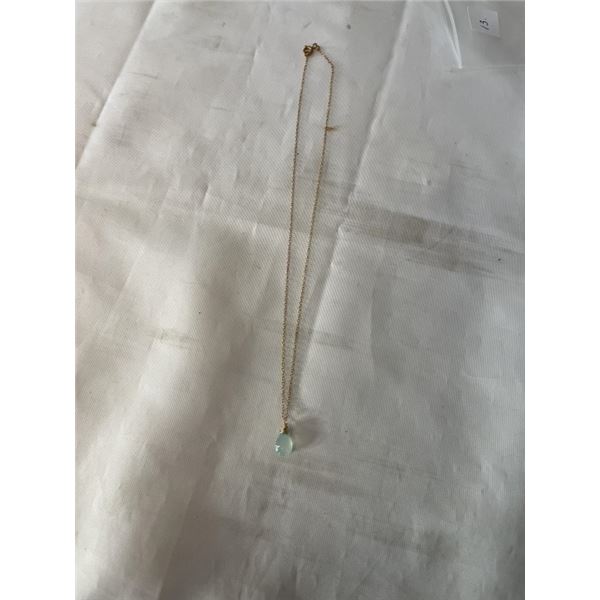 VINTAGE GOLD CHAIN W/ HAND CRAFTED TRANSLUCENT PALE GREEN STONE PENDANT NECKLACE MARKED 1/20 GF 14K