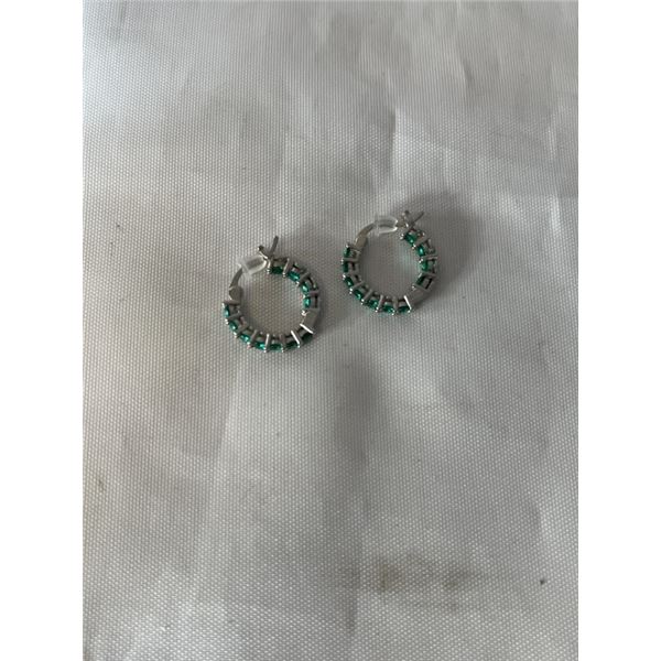 PAIR 925 STERLING SILVER W/ BLUE STONES HOOP EARRINGS MARKED 925