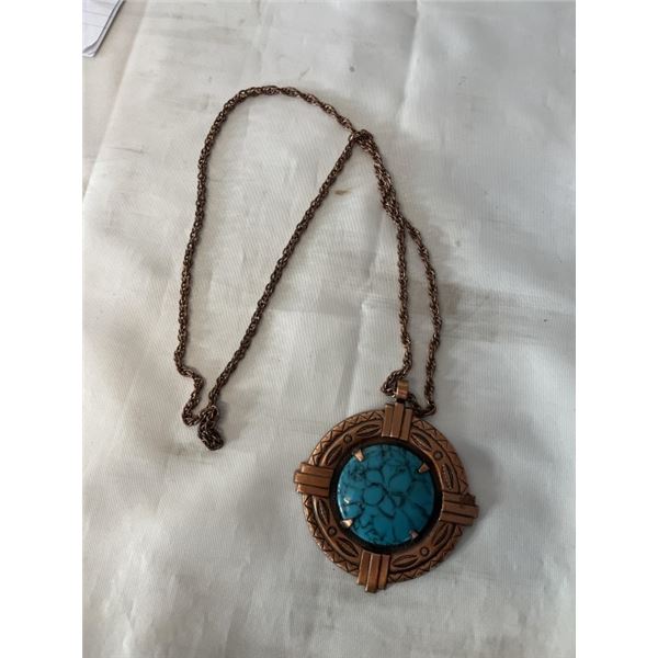 VINTAGE NATIVE AMERICAN COPPER W/ TURQUOISE PENDANT AND CHAIN NECKLACE