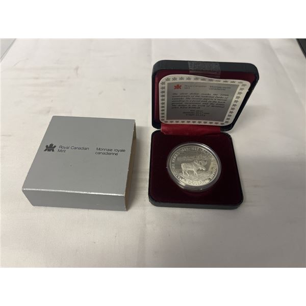 1985 CANADIAN SILVER DOLLAR NATIONAL PARKS 1885-1985 MOOSE .500 SILVER